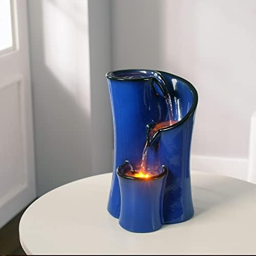 Blue Imitation Ceramic Tabletop Fountain with 3 Reflective LED