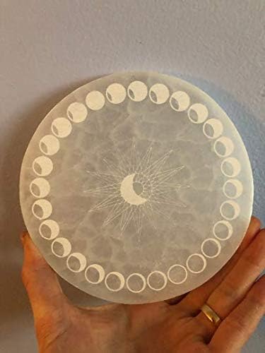 Etched Selenite Plate 4 Inch Moon Phase Design