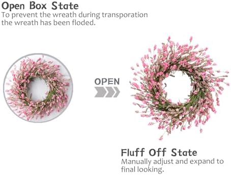 TEMPUS 20 Inch Pink Flower Wreath for Front Door