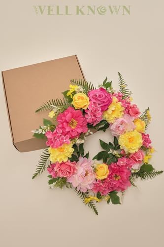 Bright Spring Wreath for Front Door with Peonies and Roses