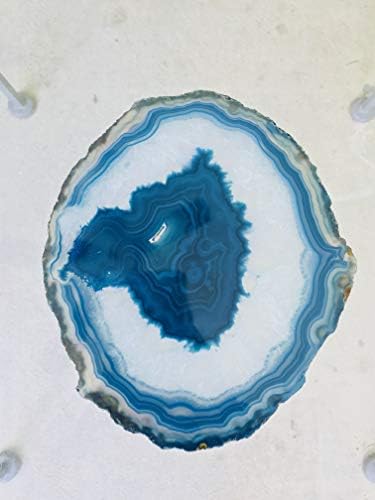 Brazilian Agate Geode Slice 8-10 Inch Teal with Hanging Display Hardware