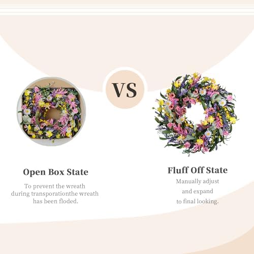 Bibelot Spring Wreath for Front Door 22 Inch Artificial Floral Decor with Daisy Lavender and Wildflowers