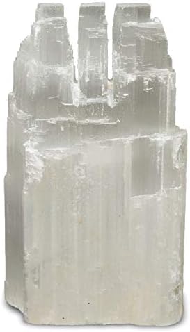 1 Piece Natural White Selenite Triple Skyscraper Lamp - 8 Inch with Dimmer Switch and 15W Bulb