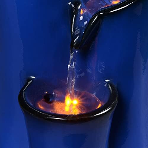 Blue Imitation Ceramic Tabletop Fountain with 3 Reflective LED