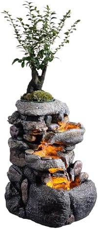 Tolevoit Tabletop Water Fountain with LED Light for Indoor Decor