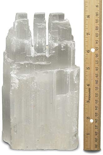 1 Piece Natural White Selenite Triple Skyscraper Lamp - 8 Inch with Dimmer Switch and 15W Bulb