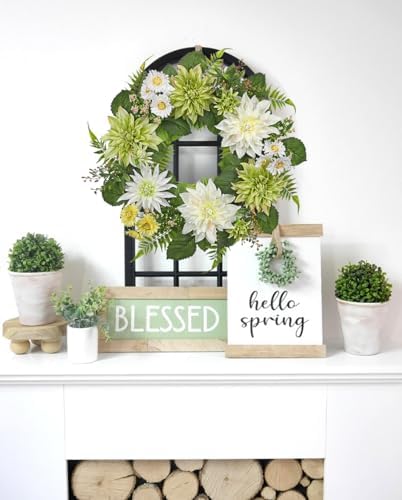 Briful 24 Inch Artificial Dahlia Flower Wreath