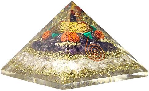 Geometric Pyramid with Amethyst and Crystal Quartz for Healing and Energy