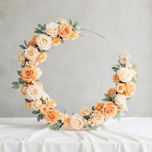 25PCS 12 Inch Silver Metal Floral Hoop Centerpieces with Stand