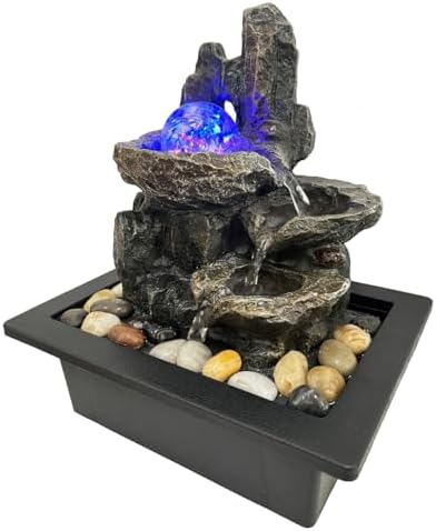 Indoor Rotating Waterfall Fountain with LED Lights and River Rocks