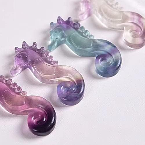 Crystal Stones Seahorse Figurines Rainbow Fluorite Carved Hippocampus Ornament Gift