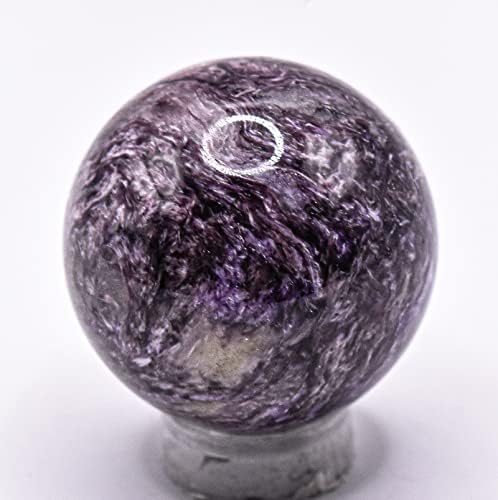 30mm Purple Charoite Sphere with Orange Inclusions Decor Ball - Russia Stand Included