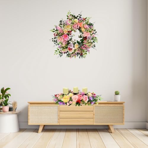 24 Inch Artificial Flower Wreath for Front Door