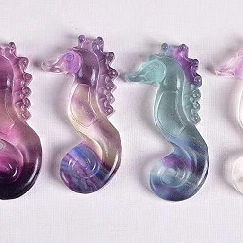Crystal Stones Seahorse Figurines Rainbow Fluorite Carved Hippocampus Ornament Gift