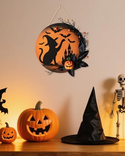 Halloween Wreath Front Door Decor 12 Inch Wood Wreath