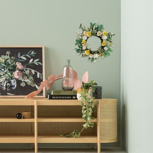 Floribus Summer Wreath Yellow Flowers with Roses Poppies Lavender 18 Inch Front Door Decor