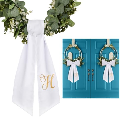 2 Pack Letter H Embroidery Wreath Sash for Front Door