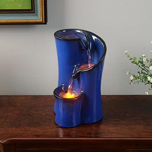 Blue Imitation Ceramic Tabletop Fountain with 3 Reflective LED