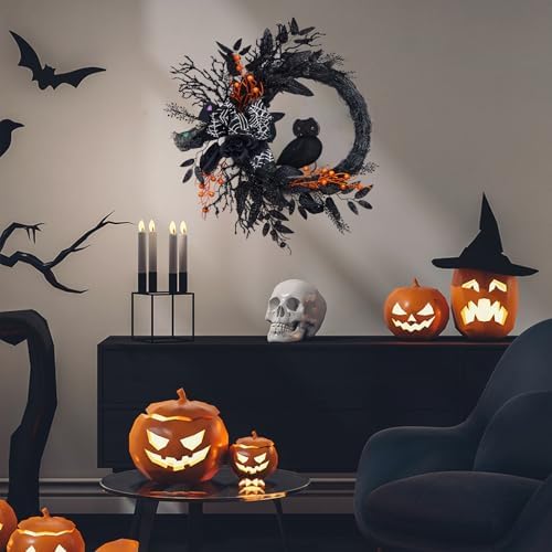 20 Inch Halloween Owl Wreath Door Decor