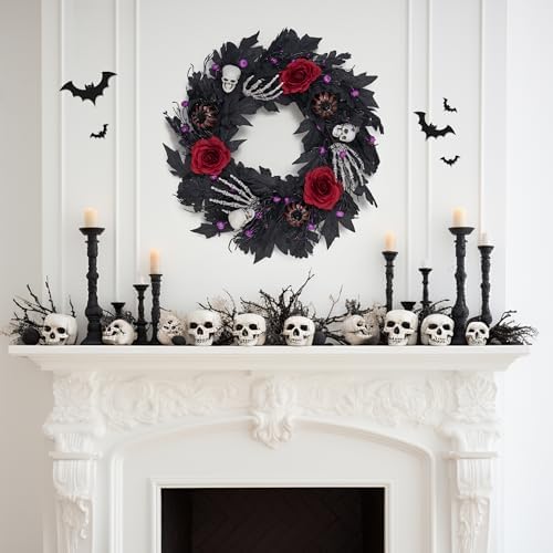 GENMOUS Halloween 22Inch Rose Wreath with Lights