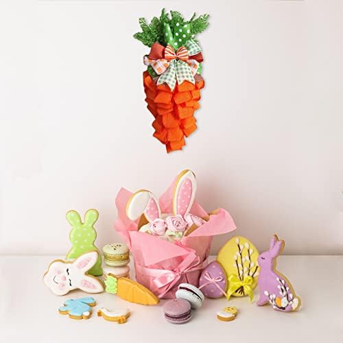 Easter Carrot Wreath with Striped Bow for Front Door