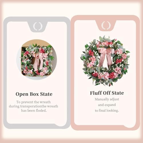 22 Inch Summer Wreath with Hydrangea and Lambs Leaves for Front Door Decor