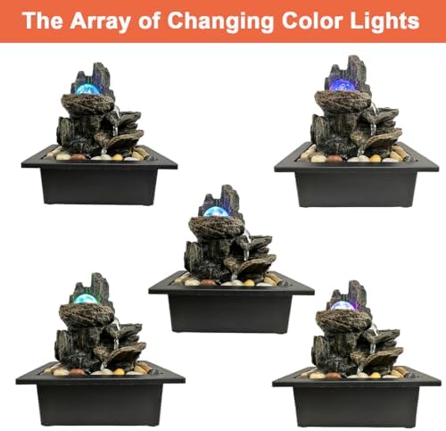 Indoor Rotating Waterfall Fountain with LED Lights and River Rocks