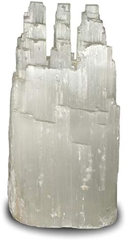Natural White Selenite Triple Skyscraper Lamp with Dimmer Switch