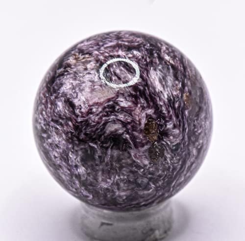 30mm Purple Charoite Sphere with Orange Inclusions Decor Ball - Russia Stand Included