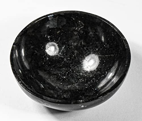 3 Inch Black Larvikite Gemstone Bowl with Moonstone