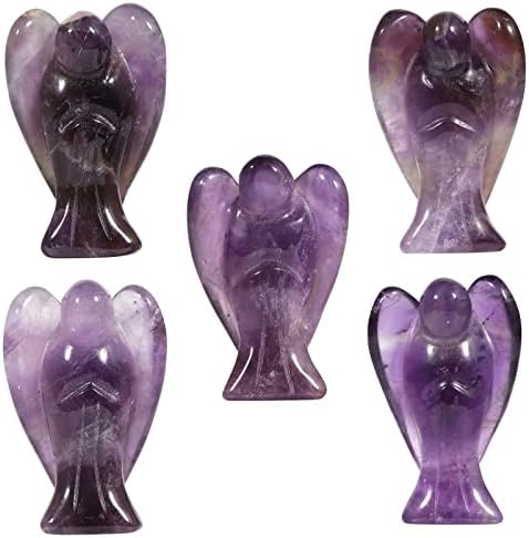 Mookaitedecor Bundle 2 Items Amethyst Angel Figurines and Crystal Money Tree with Chakra Stones Resin Base