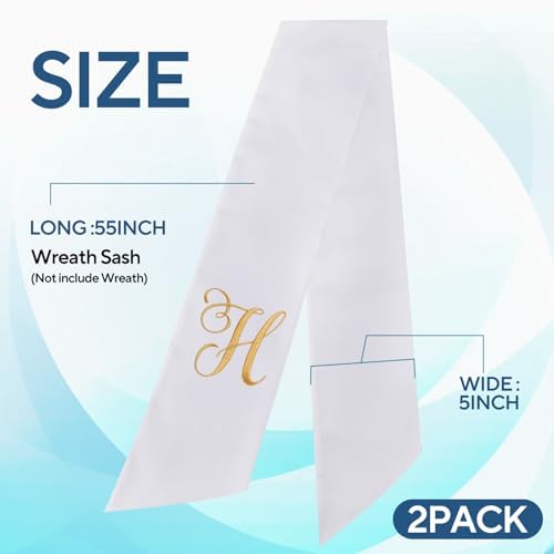 2 Pack Letter H Embroidery Wreath Sash for Front Door