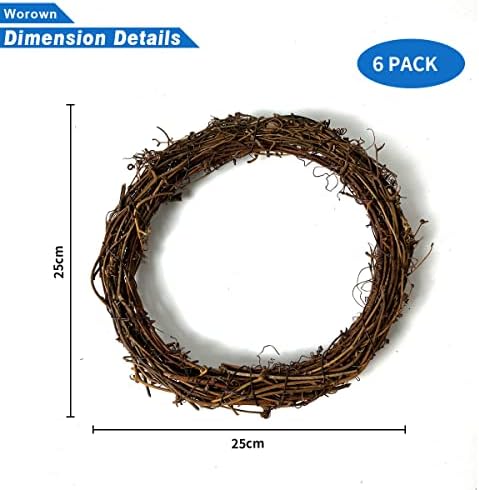Worown 6 Pcs 10 Inch Natural Grapevine Wreaths for DIY Crafts