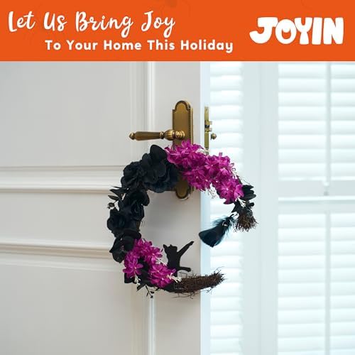 JOYIN Halloween Black Moon Wreath with Black Cat