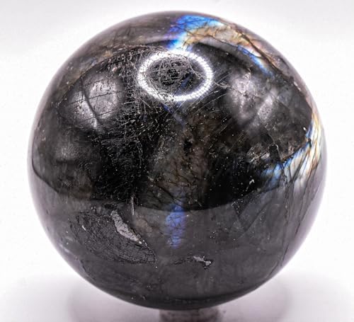 Rainbow Blue Flash Labradorite Sphere with Stand