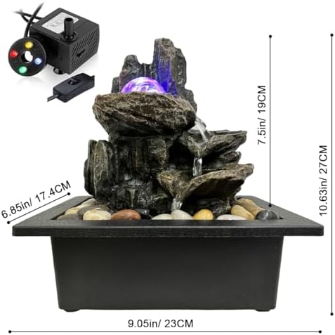Indoor Rotating Waterfall Fountain with LED Lights and River Rocks