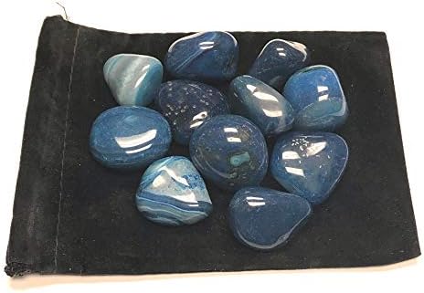 Tumbled Dyed Agate Stones 1 Inch Blue Velvet Bag