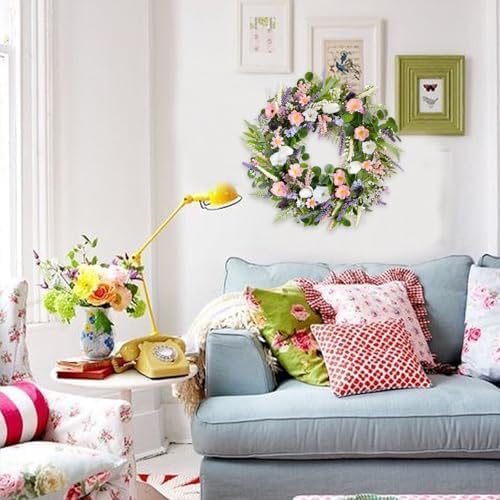 22 Inch Faux White Morning Glory Wreath for Front Door