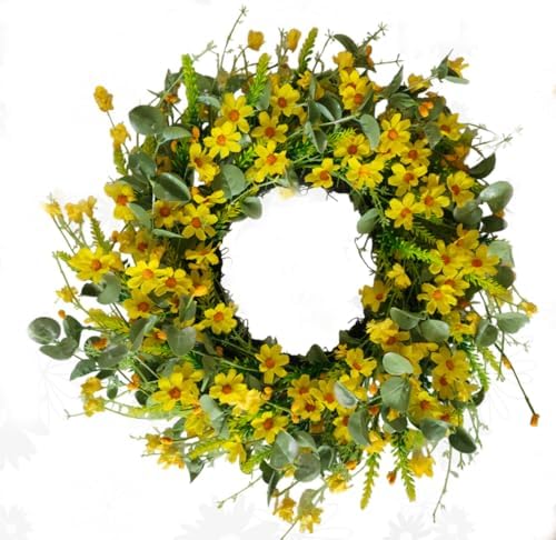 VYG Yellow Daisy Wreath 22 Inch Patriotic Welcome Sign