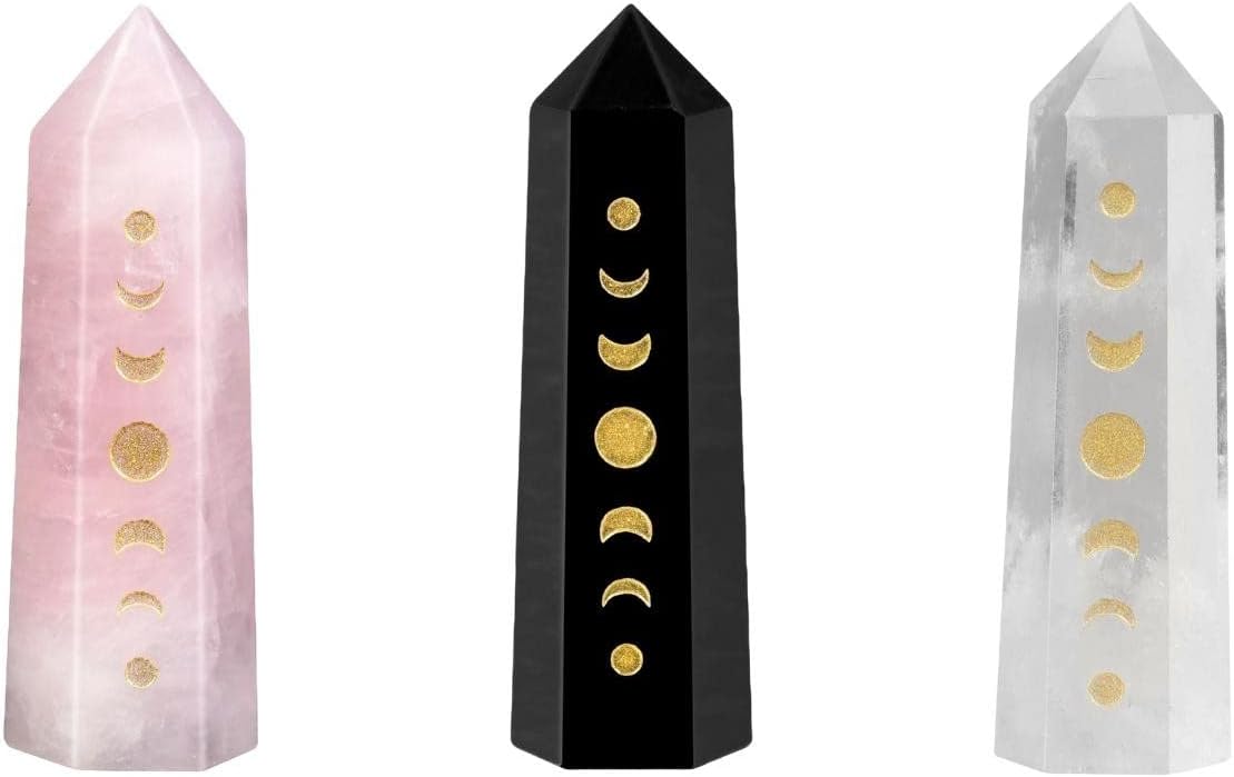 Rockcloud Moon Phase Crystal Wands for Meditation and Home Decor