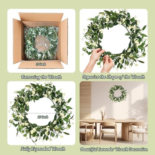 20 Inch Artificial Eucalyptus Wreath for Front Door