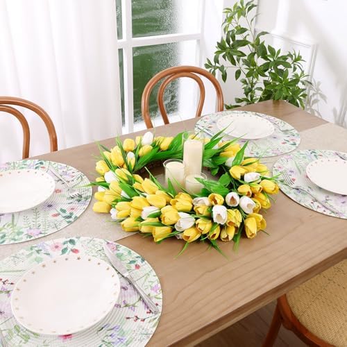 UArtlines 20 Inch Artificial Tulip Wreath for Front Door