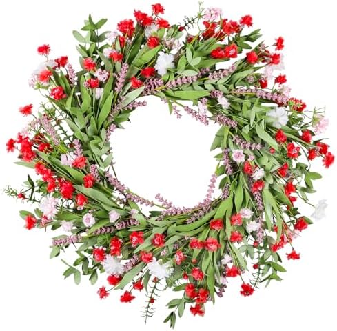 26 Inch Artificial Spring Wreath with Wildflowers for Front Door Decor