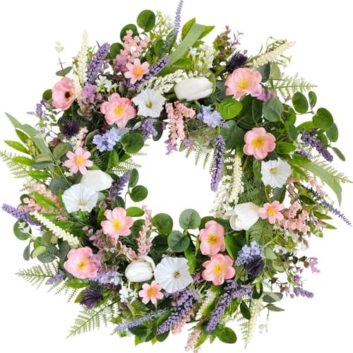 22 Inch Faux White Morning Glory Wreath for Front Door