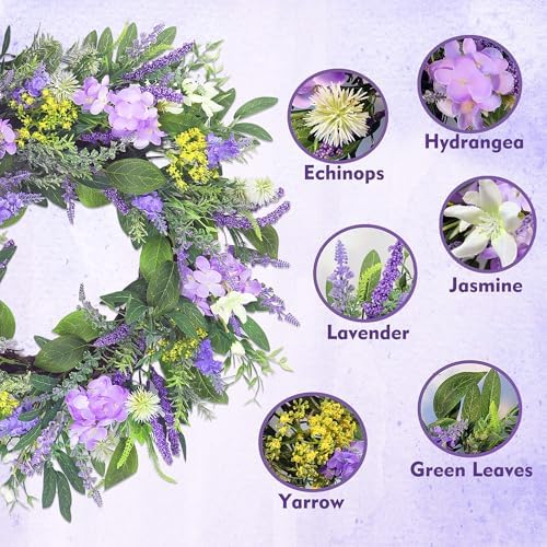 21 Inch Purple Floral Wreath for Front Door and Home Decor