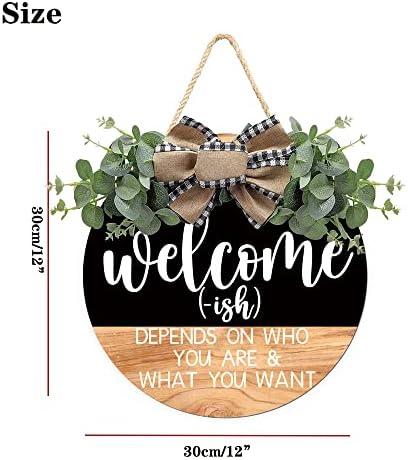 CHIJIRE Welcome Sign Front Door Decor Round Wreath 12 Inch