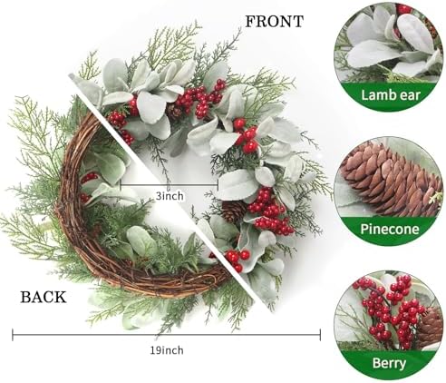 19 Inch Artificial Christmas Wreath with Red Berries and Pinecone