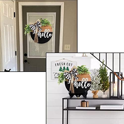 S_SSOY Hello Door Wreath Front Door Decor Black Brown