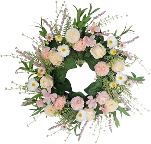 Pink Spring Summer Wreath for Front Door Decor
