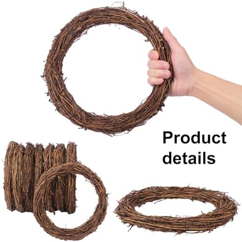 7PCS 10 Inch Natural Rattan Wreaths for Decor